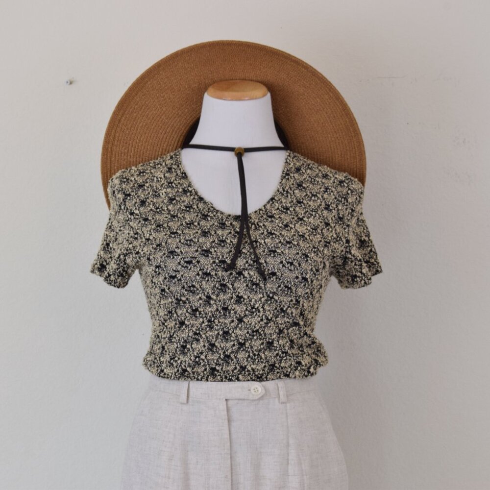 Vintage 80s Variegated Semi-sheer‎ Poly/Nylon/Spandex Stretch Top